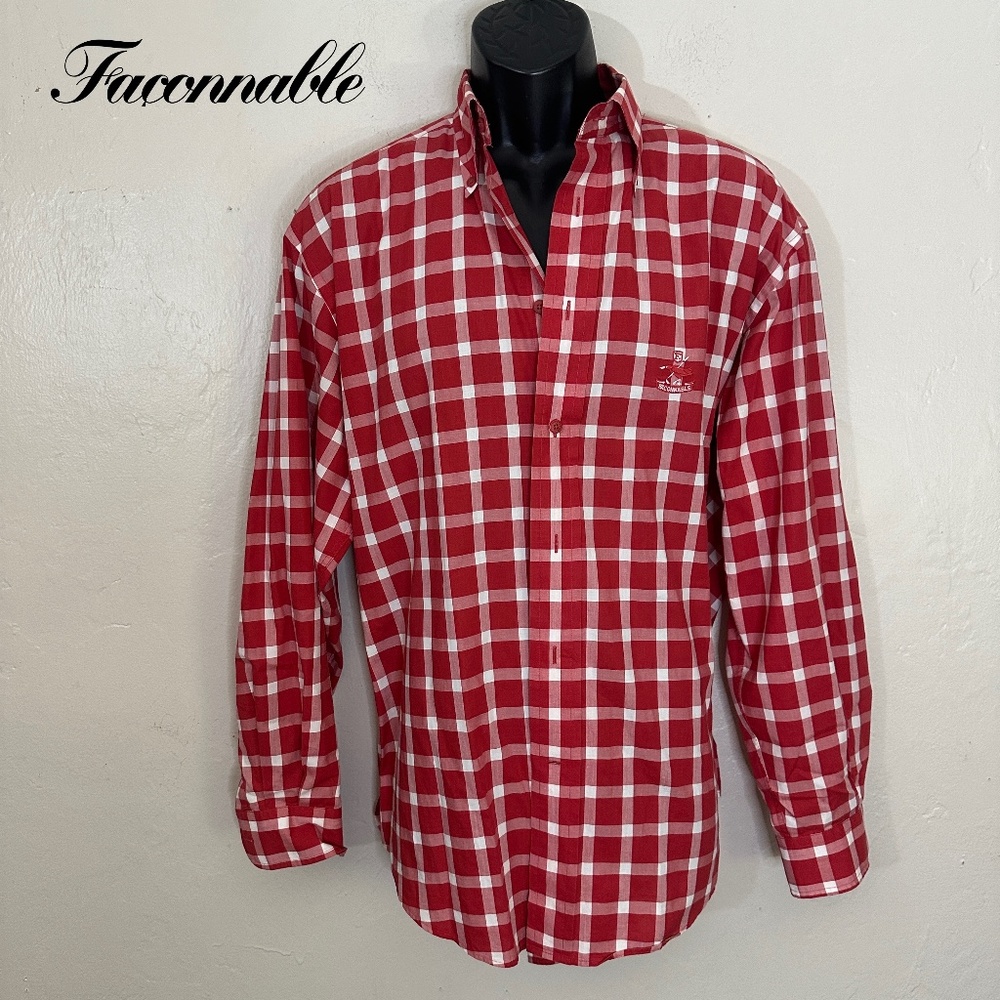 Faconnable Red and White Checkered Shirt